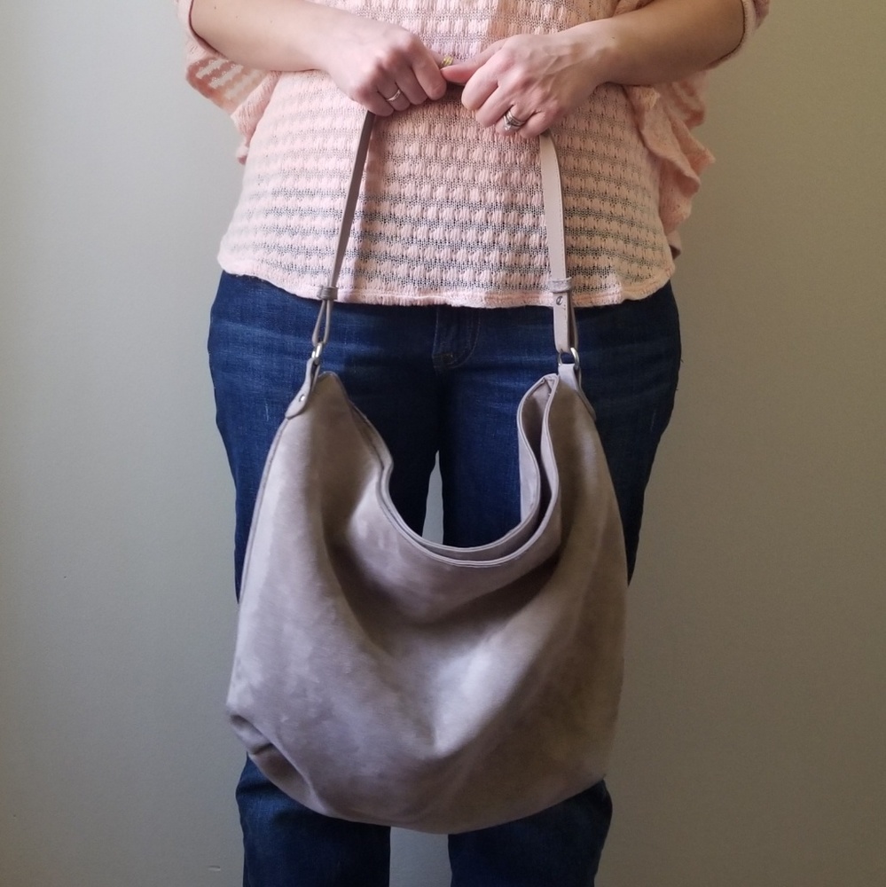 Gray Faux Suede slouchy bag